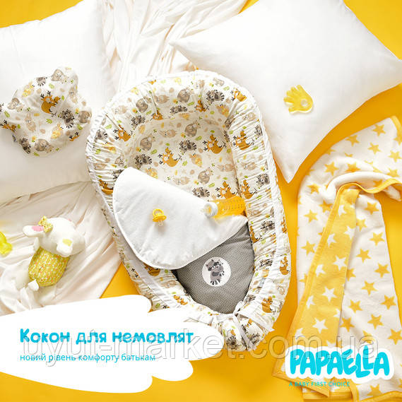 Кокон-позиціонер гніздо для новонароджених ТM PAPAELLA 88х60х12 см обіймашки, сірий горошок, фото 1
