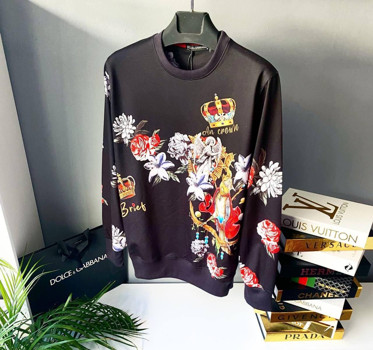 Кофта свитшот пуловер лонгслив черный весна-осень с принтом брендовый Dolce & Gabbana