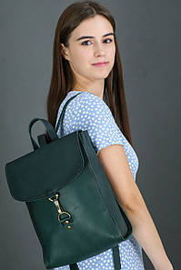 Жіночий шкіряний рюкзак Венеція, розмір середній, натуральна шкіра італійський Краст колір Зелений