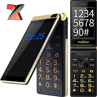 Бабушкофон-раскладушка Tkexun RS-1 Gold/Black, 5900 mAh, 2 SIM, Громкий телефон раскладушка для пожилых TKEXUN