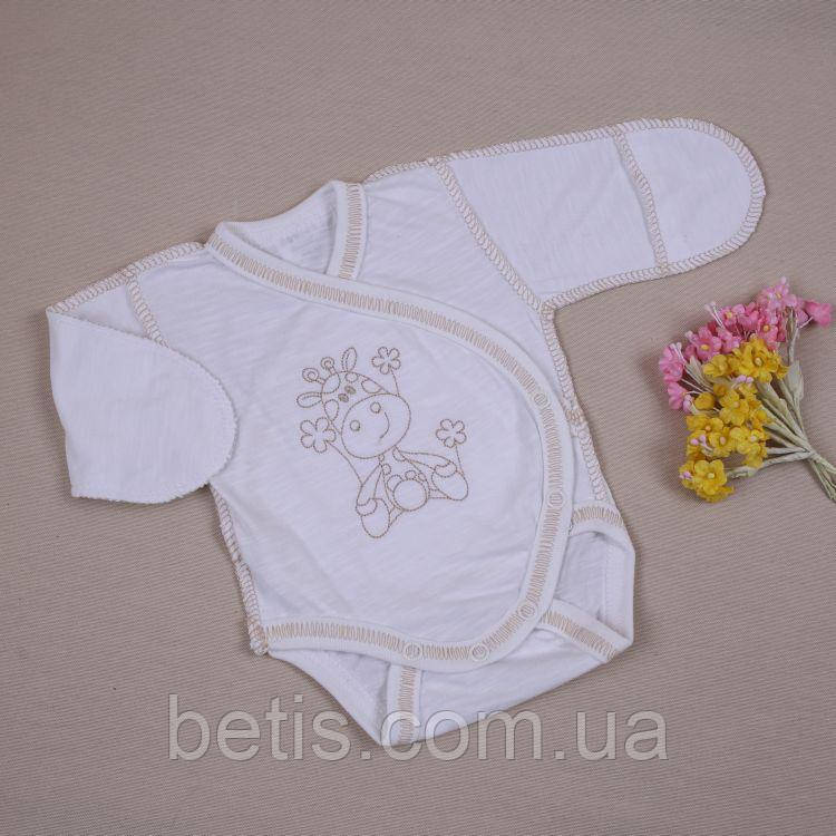 Боді на запах "Жирафчик" з.р. Однотон з вишивкою Молочний/кавовий Флам кулір арт.27688008 Зріст 38-28(р)