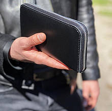 Шкіряний гаманець ручної роботи ZIPPER чорний