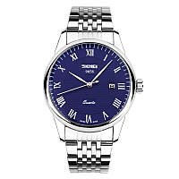 Skmei 9058 серебристые с синим циферблатом мужские часы