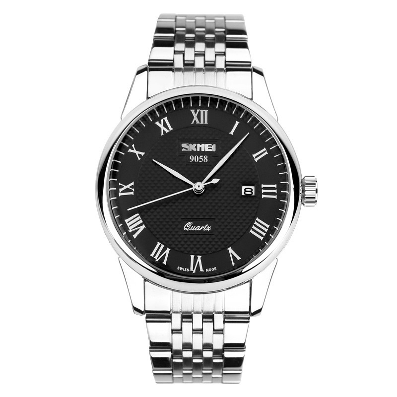 Skmei 9058 сріблясті з чорним циферблатом чоловічі годинники, фото 1