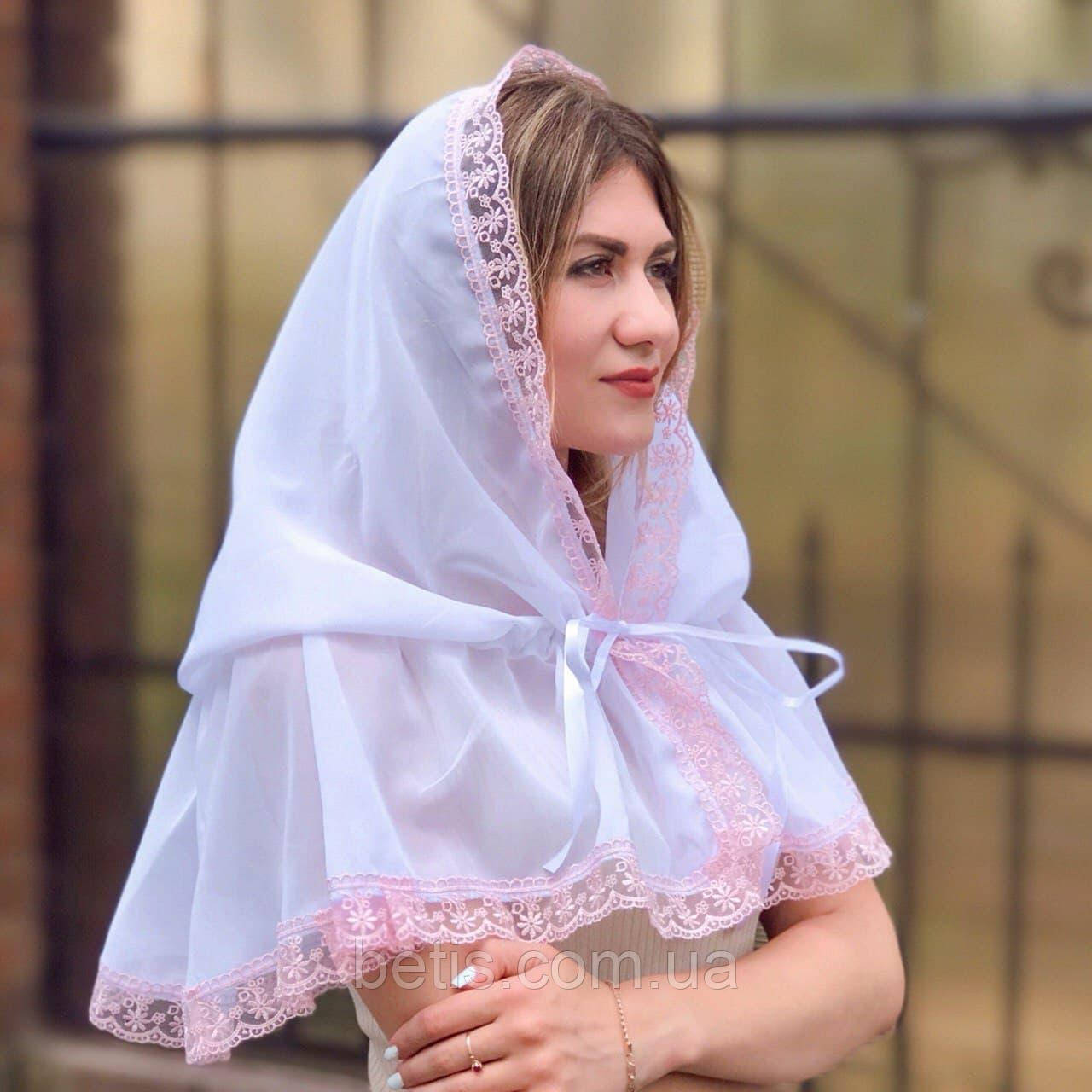 Палантин "Чарівна світлинка" для дорослих Білий/пудра Шифон арт.27686172 80*120 см(р)