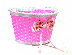 Кошик для дитячого велосипеда плетені, рожева (35008).