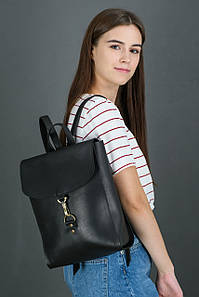 Жіночий шкіряний рюкзак Венеція, розмір середній, натуральна шкіра італійський Краст колір Чорний