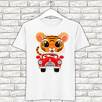 Футболка з новорічним принтом "Тигр у червоній машині" Push IT