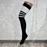 Ефектні чорні жіночі високі гольфи, гетри з носком для танців, фітнесу, трикотажні гольфи зі смужкою, фото 4