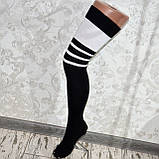 Ефектні чорні жіночі високі гольфи, гетри з носком для танців, фітнесу, трикотажні гольфи зі смужкою, фото 2
