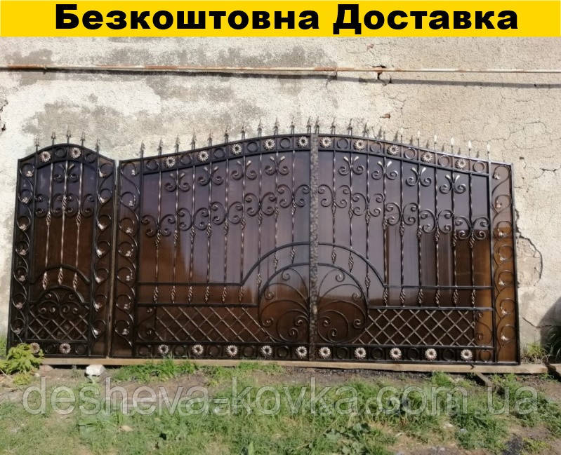 Ковані розпашні ворота з хвірткою та ковкою, фото 1