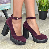 Жіночі туфлі на тракторній підошві з натуральної замші фіолетового кольору