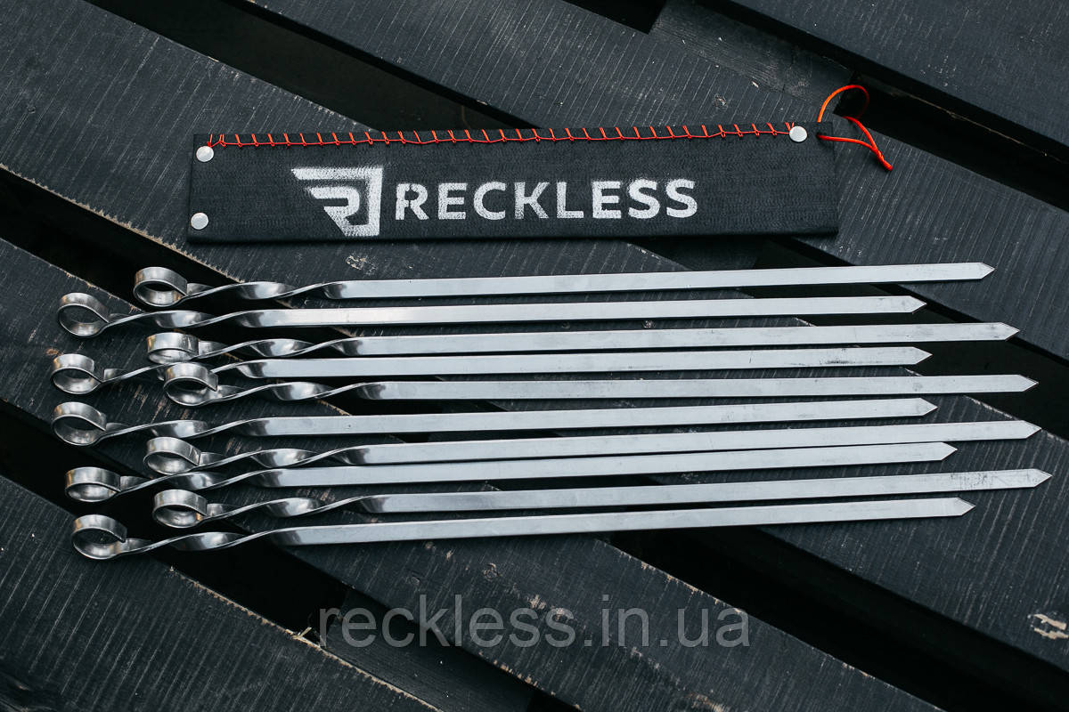 Шампура з неіржавкої сталі набір 10 шт. плоский в сагайді 570х12х3 мм Reckless