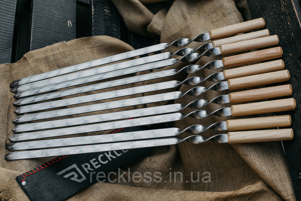 Шампур широкий для люля кебаб з дерев'яною ручкою 640*3*20 мм з нержавіючої сталі набір 10 штук в чохлі .