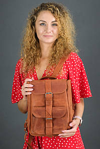 Жіночий шкіряний рюкзак Джун, натуральна Вінтажна шкіра колір коричневый, відтінок Коньяк