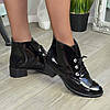 Черевики жіночі лакові на шнурівці, колір чорний, фото 2