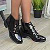 Черевики жіночі лакові на шнурівці, колір чорний, фото 3