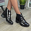 Черевики жіночі лакові на шнурівці, колір чорний, фото 4