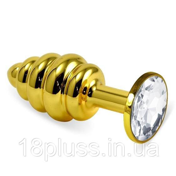 Металева анальна пробка із кристалом Heavy Metal Anal Gold Rosebud Spiral Metal Plug Clear, фото 1