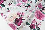 Бавовняна тканина "Акварельні троянди" бузкових і бежевих відтінків на білому тлі №1859, фото 3