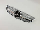 Решітка радіатора на Mercedes CLK-Class W209 2002-2009 рік SL-Look ( Сіра з хром смужкою ), фото 3