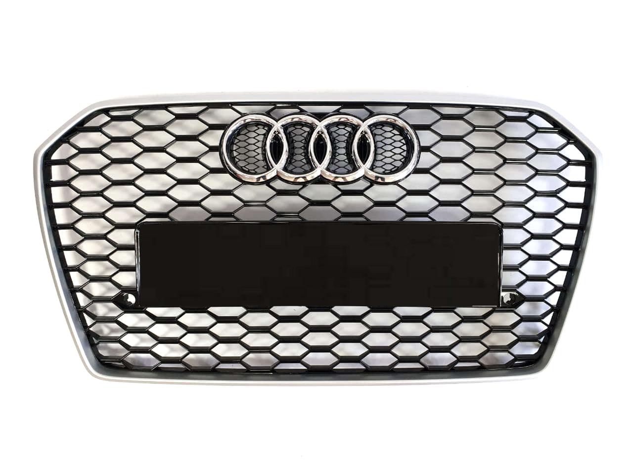 Решітка радіатора в стилі RS на Audi A6 C7 2014-2018 рік Чорна з сірою рамкою