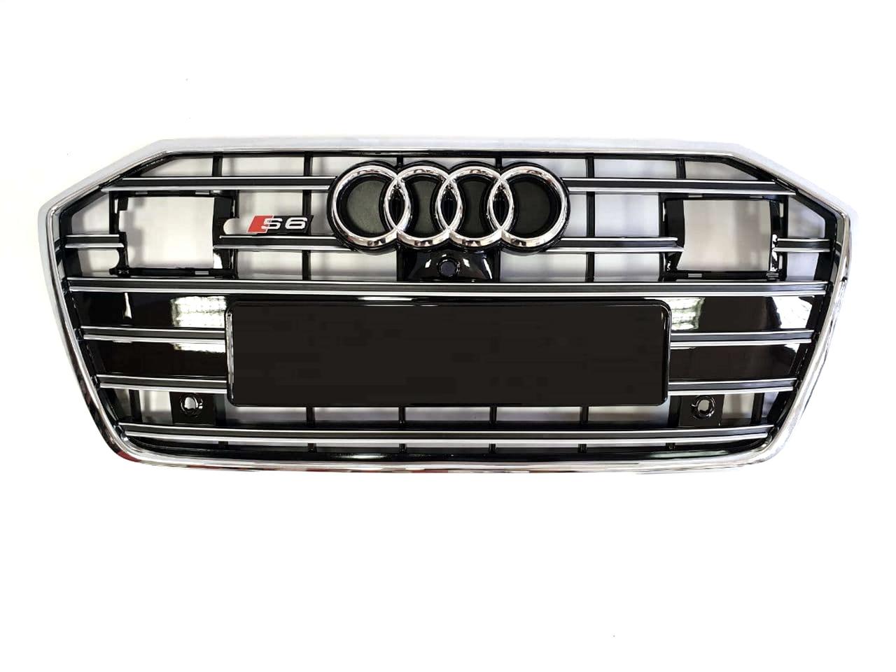 Решітка радіатора в стилі S-Line на Audi A6 C8 2018-2021 року ( Чорна з хромом під дистроник )
