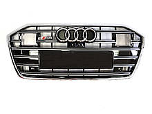Решітка радіатора в стилі S-Line на Audi A6 C8 2018-2021 року ( Чорна з хромом під дистроник )