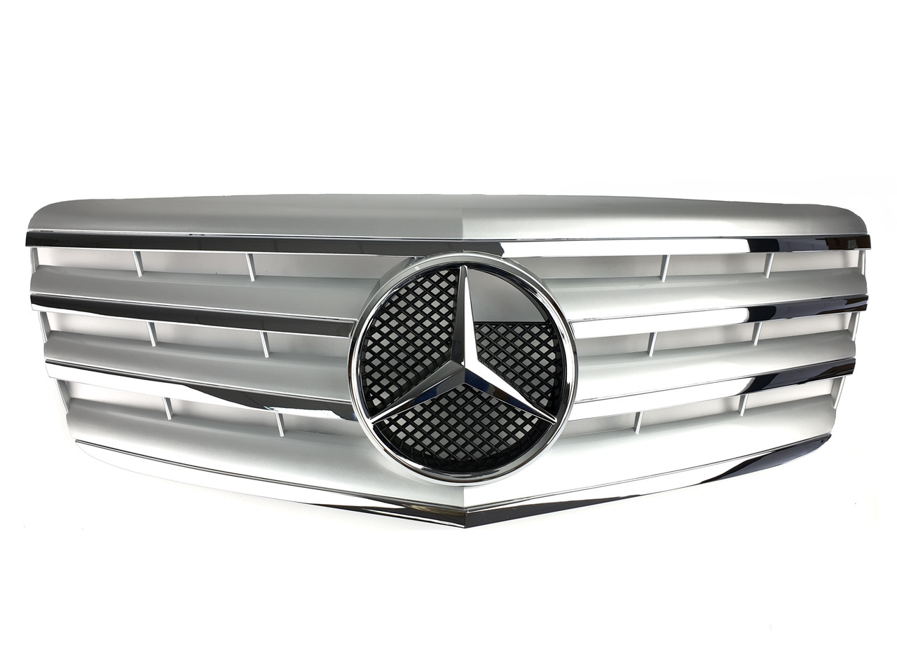 Решітка радіатора на Mercedes E-class W211 2006-2009 рік AMG стиль ( Сіра з хром вставками )
