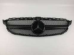 Решітка радіатора на Mercedes C-Class W205 2014-2018 рік AMG стиль ( Чорна глянсова )