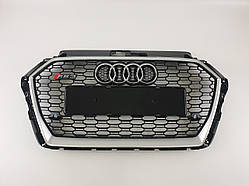 Решітка радіатора Audi A3 2016-2020год Чорна з сірою рамкою (в стилі RS)