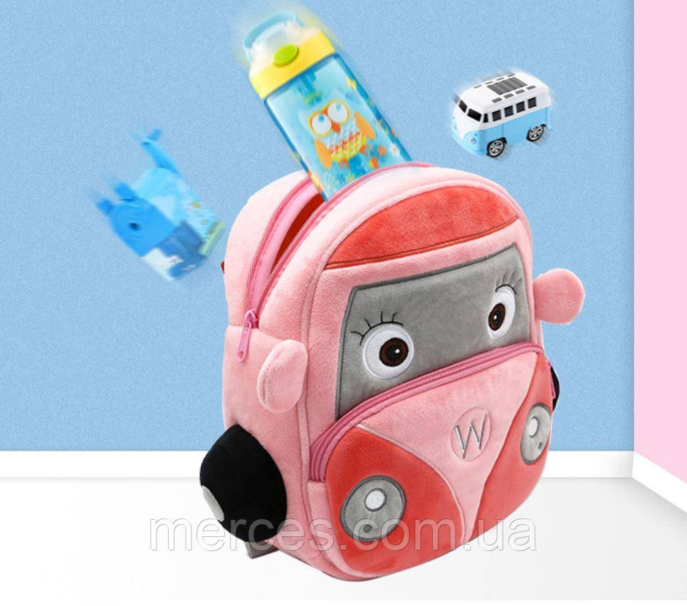 Дитячий рюкзак для дівчинки машинка рожевий рюкзачок в садок школу м'який якісний велюр улюбленим малюкам