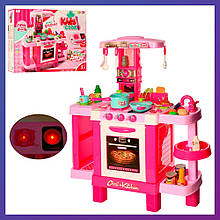 Дитяча велика інтерактивна кухня 008-938 плита, духовка звук, світло посуд продукти рожева