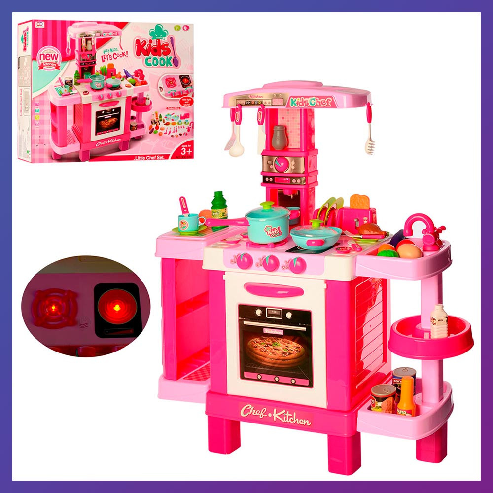 Детская большая интерактивная кухня 008-938 плита духовка звук свет посуда продукты розовая - фото 1 - id-p1476791966