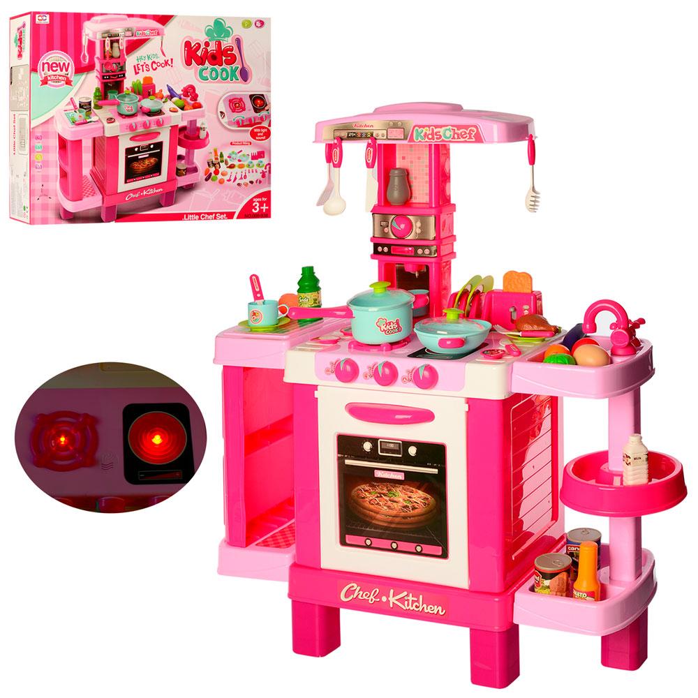 Детская большая интерактивная кухня 008-938 плита духовка звук свет посуда продукты розовая - фото 2 - id-p1476791966
