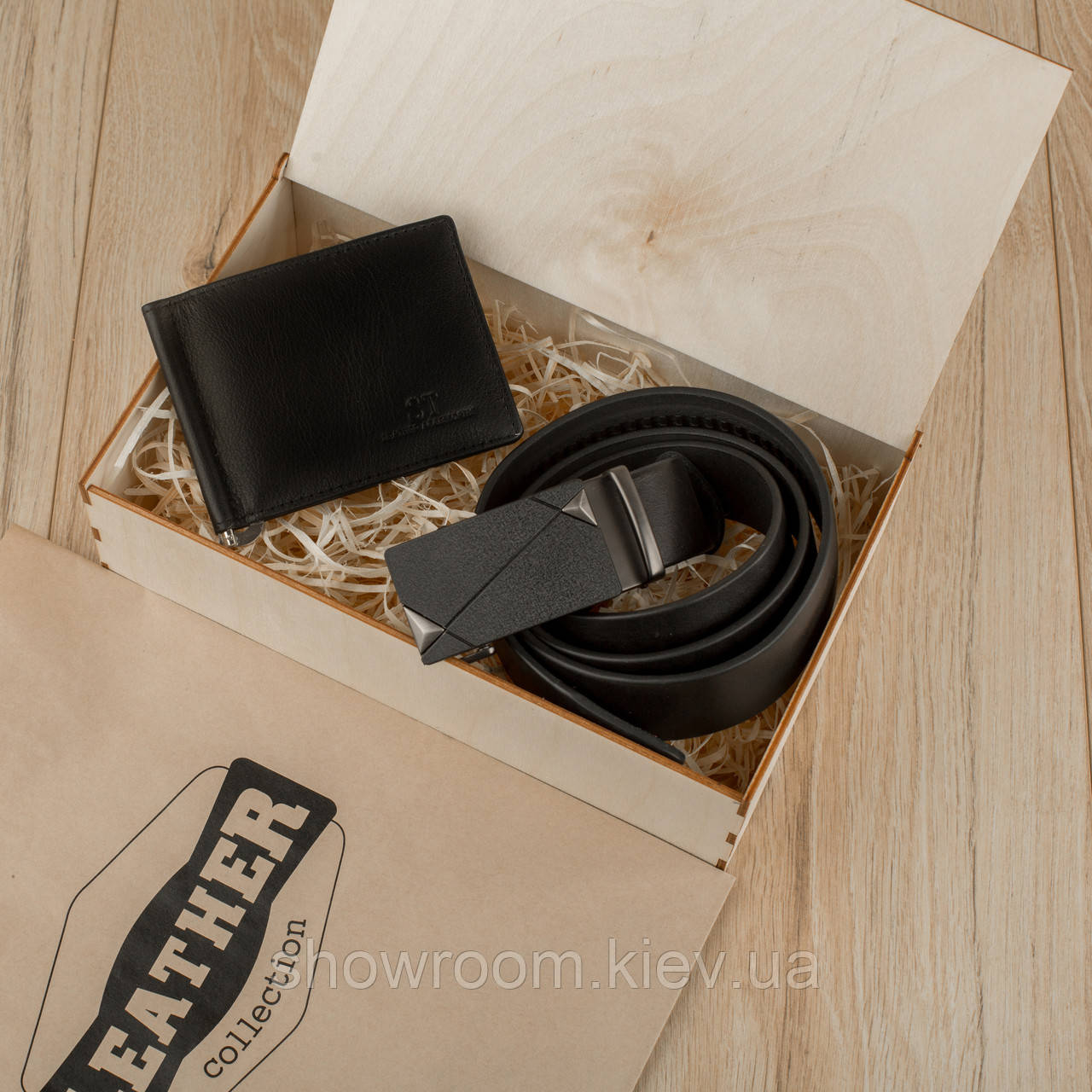 Чоловічий подарунковий набір Leather Collection (затиск і ремінь автомат) (LC009)