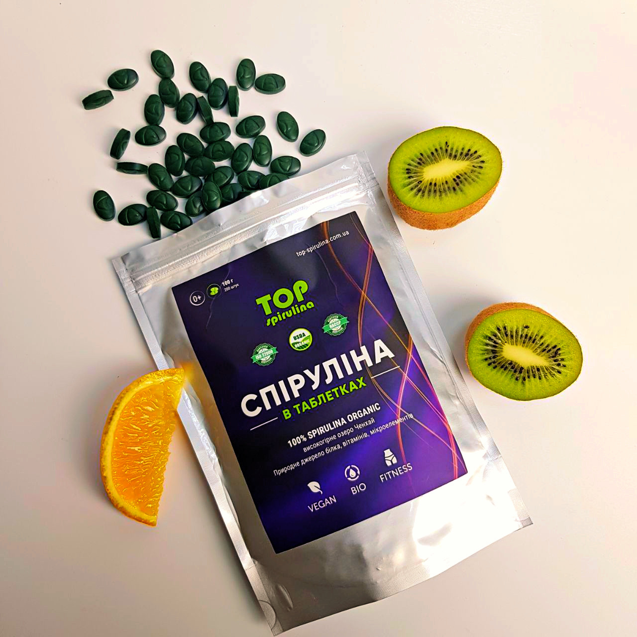 ТОП СпирулинаТор Spirulina з озера Ченхай в таблетках 500 г природне джерело йоду