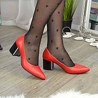 Туфли женские кожаные на устойчивом каблуке, цвет красный. 35 размер