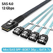 Кабель 1м Mini SAS 4.0 12Gbps SFF-8087 36p на 4 SATA 7p, для RAID контролерів, майнінг CHIA Чіа, ферма, фото 2