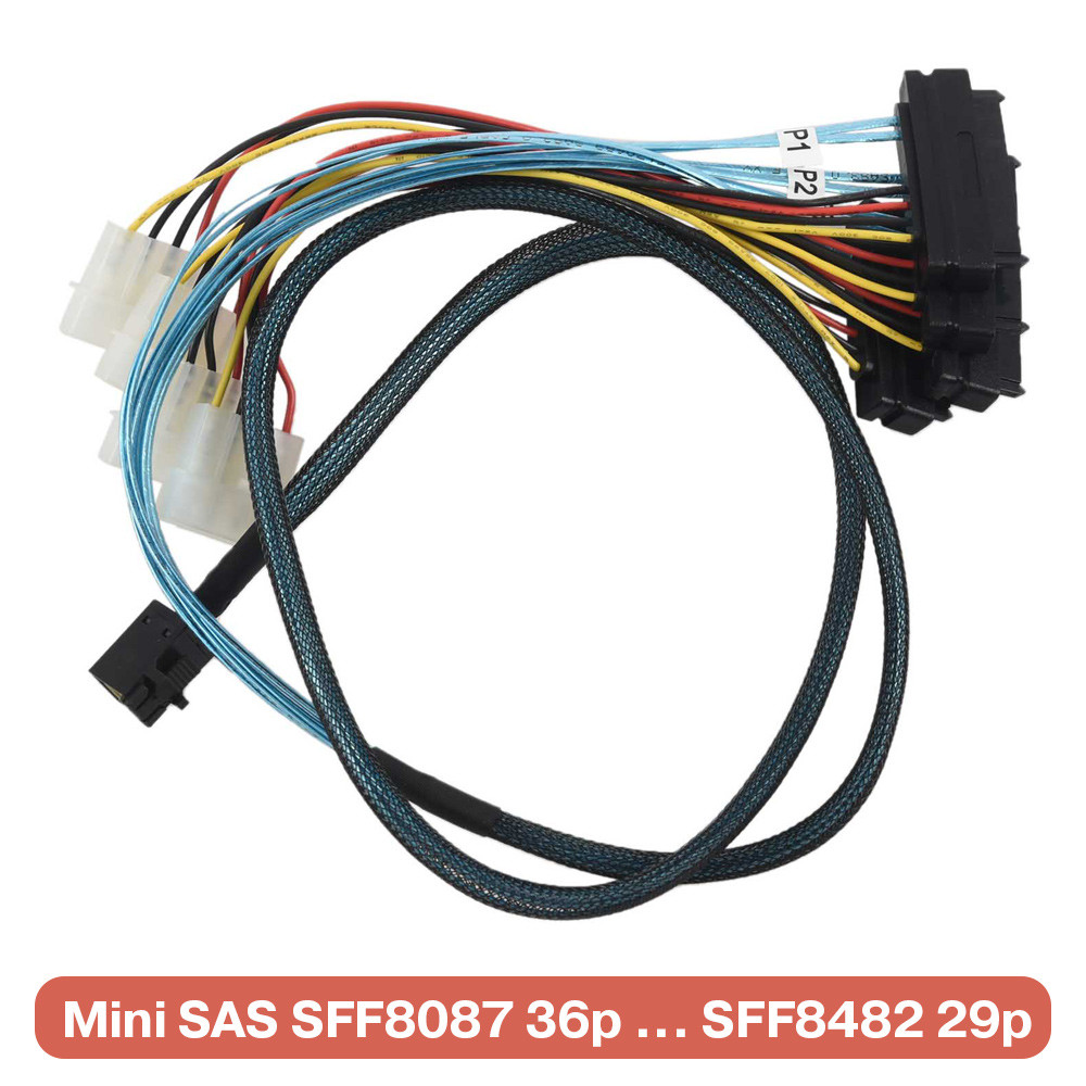 Кабель 1м Mini SAS SFF-8087 36p на 4 SATA / SAS SFF-8482 29p з харчуванням 4p, RAID, майнінг CHIA Чіа, ферма