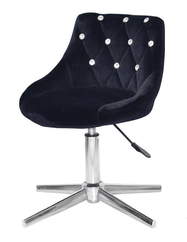 Стілець Foro SV Modern Base чорний 1011 велюр із каретною стяжкою зі стразами на хромованій хрестовині, фото 1