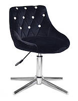 Стілець Foro SV Modern Base чорний 1011 велюр із каретною стяжкою зі стразами на хромованій хрестовині, фото 2