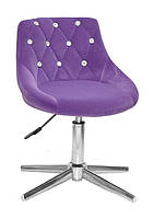 Стілець Foro SV Modern Base пурпур оксамит із каретною стяжкою зі стразами на хромованій хрестовині зі стопами, фото 2