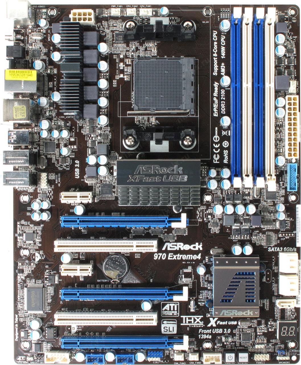 ТОПОВА ІГРОВА Плата sAM3/AM3+ ASRock 970 EXTREME4 140 W на DDR3 Розуміє ВСІ 2-6 ЯДЕРНІ ПРОЦИ + СЕРІЮ FX 125W!