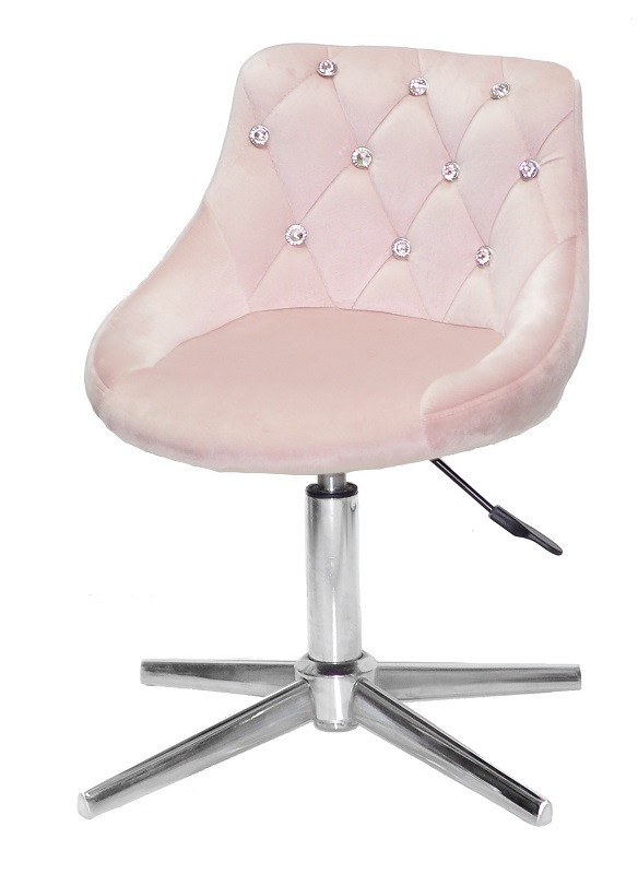 Стілець Foro SV Modern Base рожевий 1021 велюр із каретною стяжкою зі стразами на хромованій хрестовині, фото 1