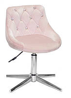 Стілець Foro SV Modern Base рожевий 1021 велюр із каретною стяжкою зі стразами на хромованій хрестовині, фото 2