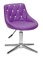Стілець Foro SV Modern Base пурпур шкірозамінник із каретною стяжкою зі стразами на хромованій хрестовині зі стопами, фото 2