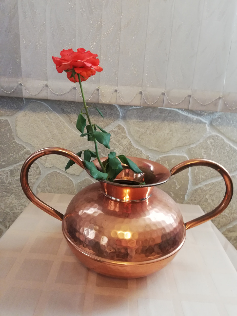 Мідний вазон з ручками (карбування), кашпо, відро, декор