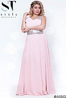 Шифоновое вечернее женское платье в пол с поясом с бантом сзади розовый