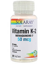 Вітамін К-2 Solaray Vitamin K-2 50 mcg menaquinone-7 30 капсул Менахонін-7, фото 5